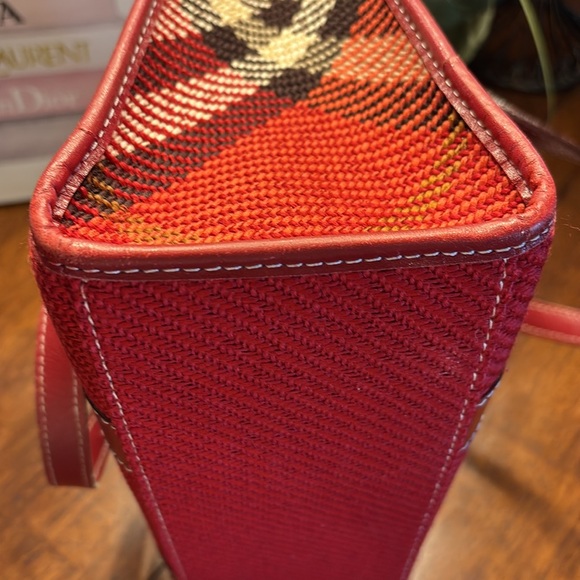 Burberry, London blue label authentic TARTAN red leather handbag/tote - Picture 8 of 14